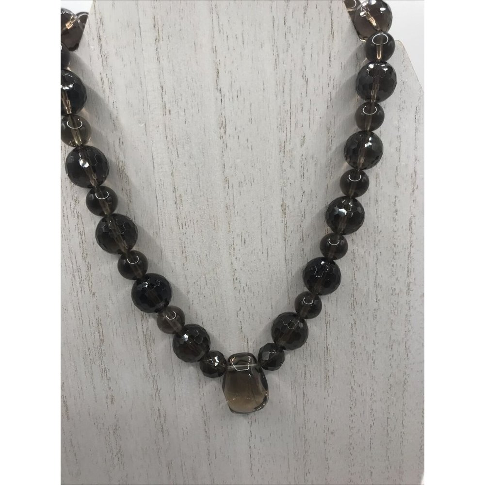 Lovely Faceted Bead Smoky Quartz Sterling Silver Toggle Necklace Pendant tested‎